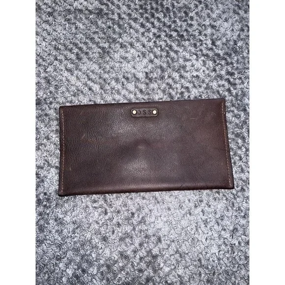 Brown Nobuck Leather Envelope Fold over Wallet Bag - Picture 3 of 10